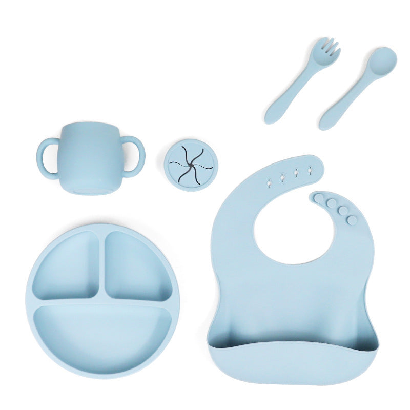 Set Repas Bébé en Silicone – Assiette Ventouse, Bavoir, Gobelet & Couverts (NNEDSZ)